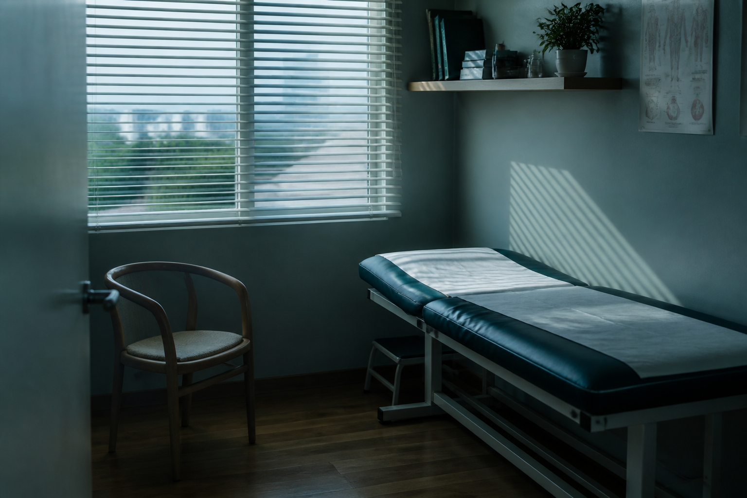 Quiet clinic room in late light